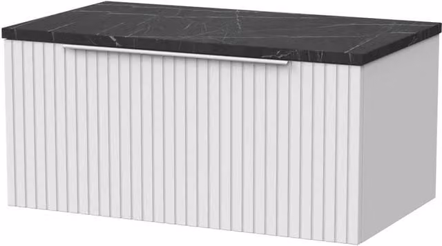 Balterley Callingwood 1 Drawer Vanity with Black Pietra Top, Matt White, Width: 80 cm