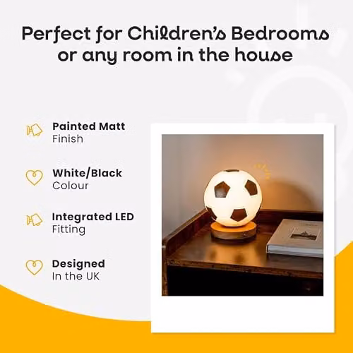 ValueLights Football Night Light, Warm White Dimmable LED Rechargeable Table Lamp in White and Wood Finish – 3