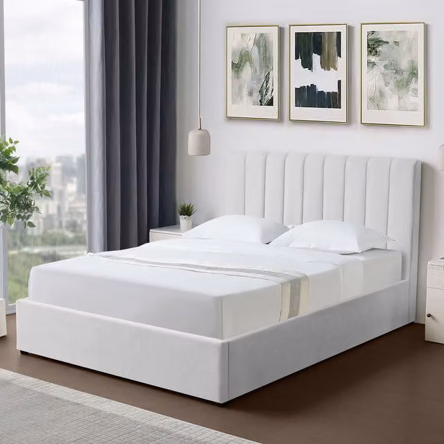 Artemis Home Evelynne Double Ottoman Bed Frame with Storage, Upholstered Fabric, Light Grey