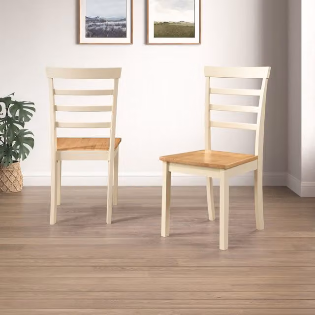 FurnitureboxUK Set of 2 Whitby Wooden Ladder Back Dining Chairs in Black and Cream