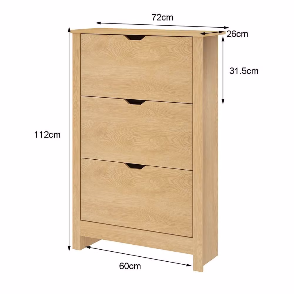 ERGOVEXA Modern Slim Natural Wood Shoe Cabinet with Tilting Compartments and Internal Shelves in Brown – 2