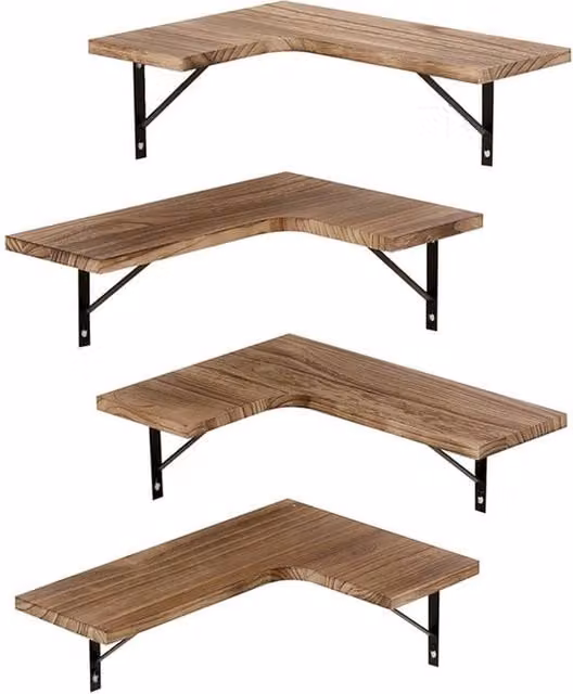 Nordara Levede L-Shape Wooden Floating Corner Shelves, Wall Mounted, Brown, W: 100 cm, D: 60 cm – 1