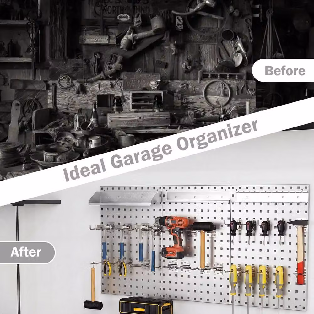 VOGREX Wall-Mounted Metal Pegboard Organizer, 3 Boards, Silver – 4