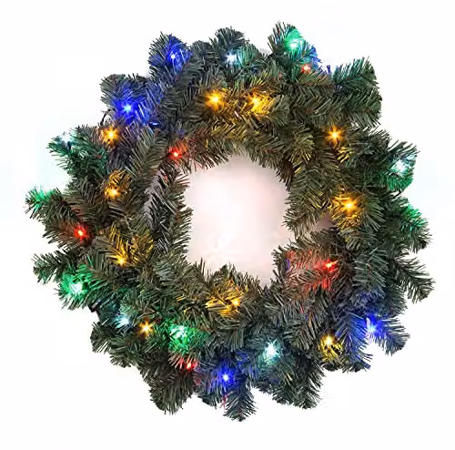 Shatchi Green Alaskan Pine Christmas Wreath with Multicolour LEDs, 55 cm – 5