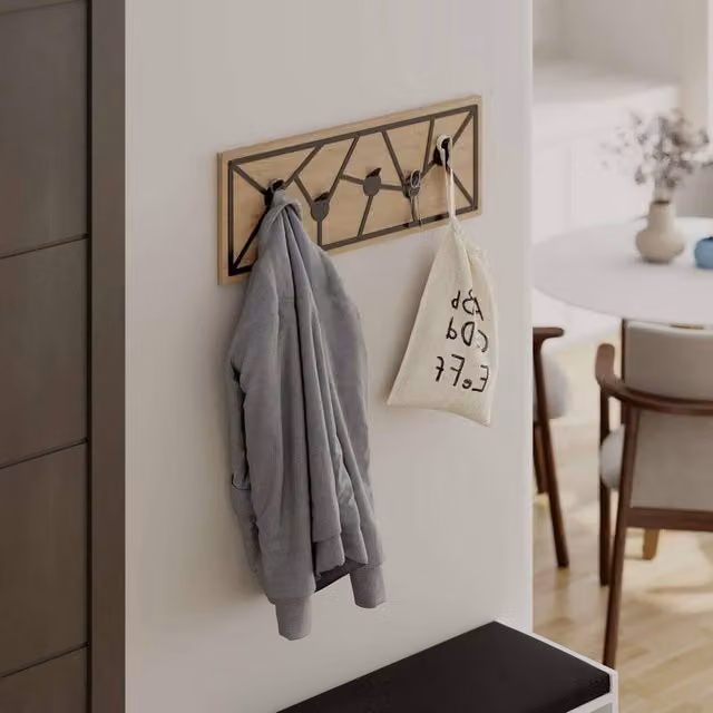 Decortie Trace Modern Wall-Mounted Coat Hanger with 5 Hooks, Brown, Width: 74 cm – 1