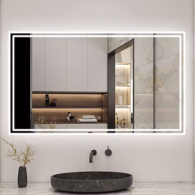 AicaBathroom Illuminated Rectangular Bathroom Mirror in White, Width: 120 cm