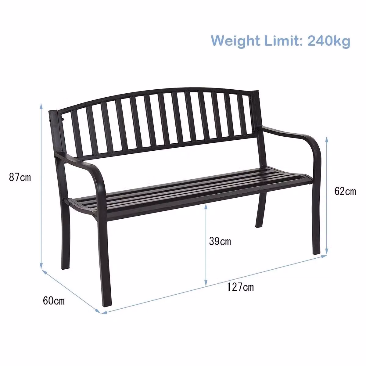 Costway Steel Garden Bench with High Backrest in Matt Black – 2