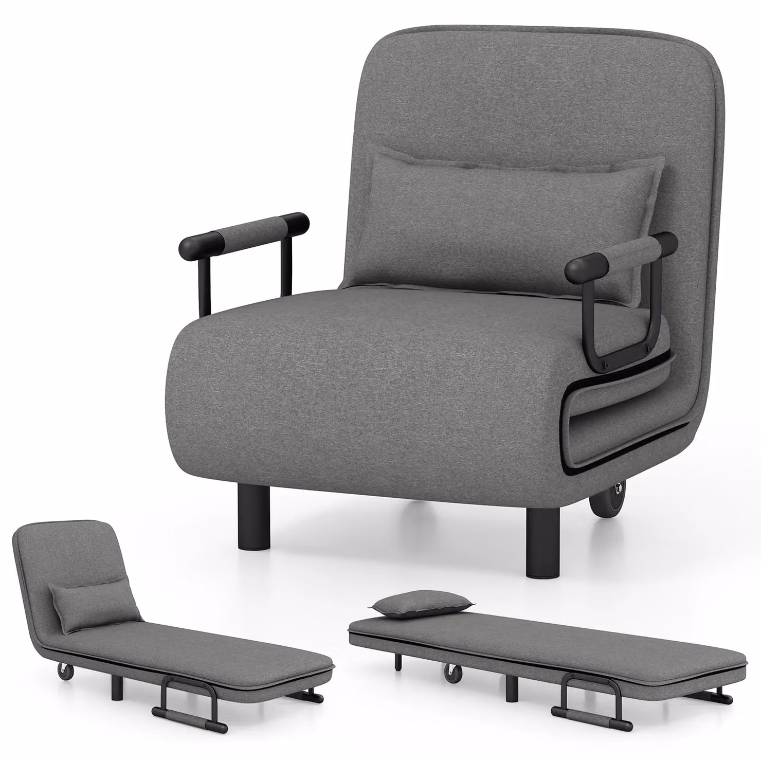 Costway 3-in-1 Convertible Sofa Bed Sleeper Chair with Lumbar Pillow in Dark Grey – 4