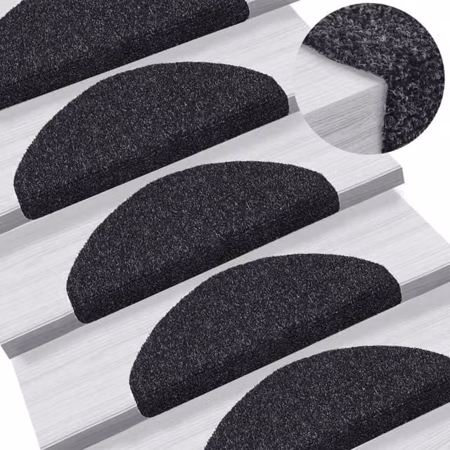 Berkfield Home Self-adhesive Needle Punch Stair Mats, 10 Pieces, Black, W/D/H: 65 x 21 x 4 cm