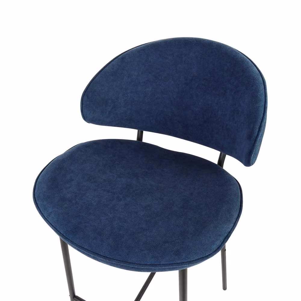 Wyld and Coco Set of 2 Navy Blue Armless Fabric and Metal Dining Bar Chairs – 4