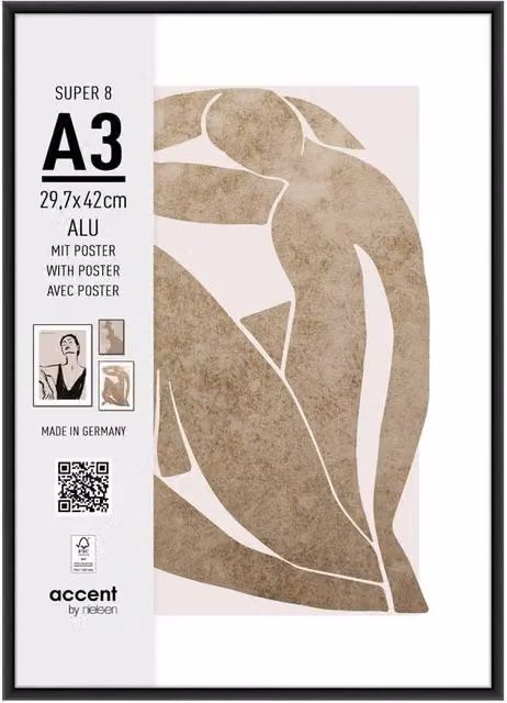 Nielsen Design Super 8 Aluminium A3 Picture Frame with Modern Abstract Geometric Art Print in Black, W: 29.7 cm, H: 42 cm