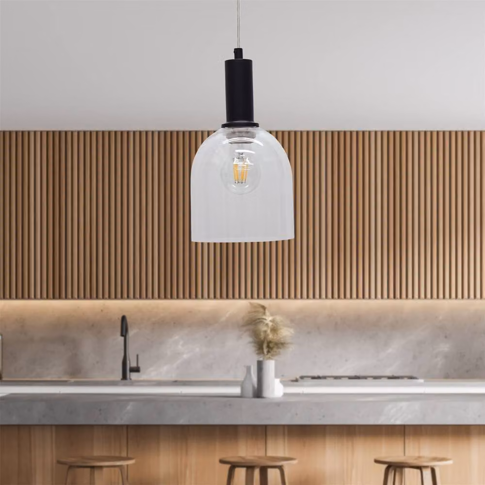 First Choice Lighting Belten Art Deco Pendant Fitting with Transparent Glass Cloche and Black Metal, Height: 116.5 cm, Width: 15.5 cm, Depth: 15.5 cm – 2