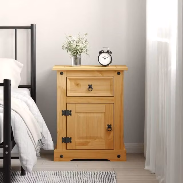 Berkfield Home Corona Range Mexican Pine Bedside Cabinet in Brown, W: 53 cm, D: 39 cm, H: 66 cm
