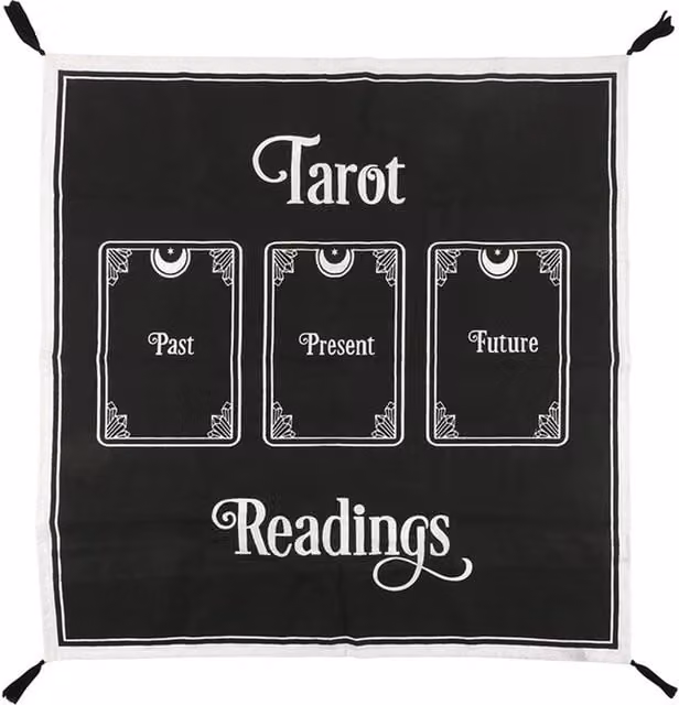 KDMK 3 Card Tarot Spread Altar Cloth with Tassel Edge Details in Black