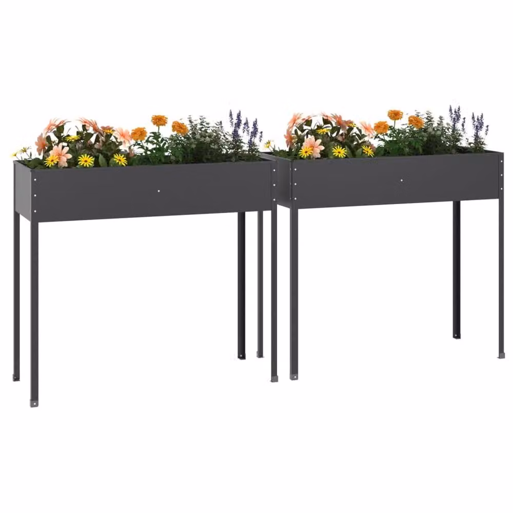 Berkfield Home Garden Planters, 2 Piece Set in Anthracite and Black Galvanised Steel – 3