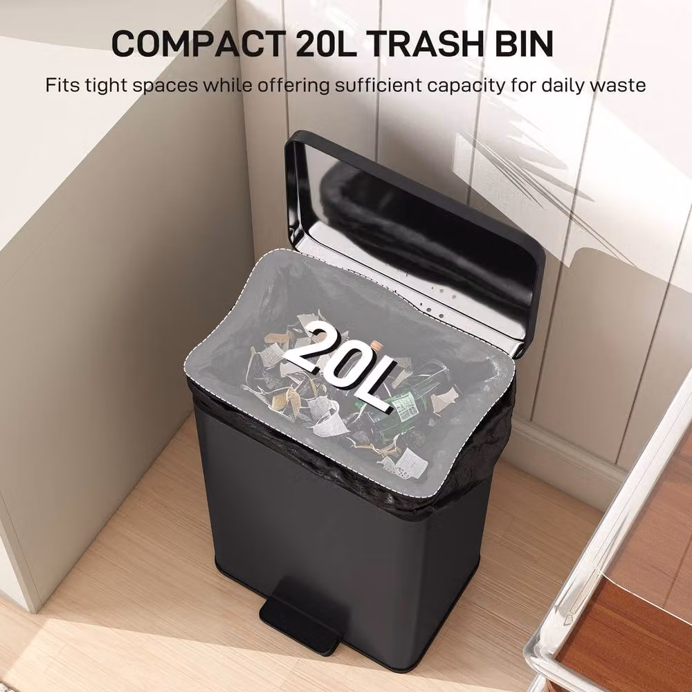 HOMCOM 20L Black Pedal Bin with Soft-Close Lid and Fingerprint-Proof Finish – 4