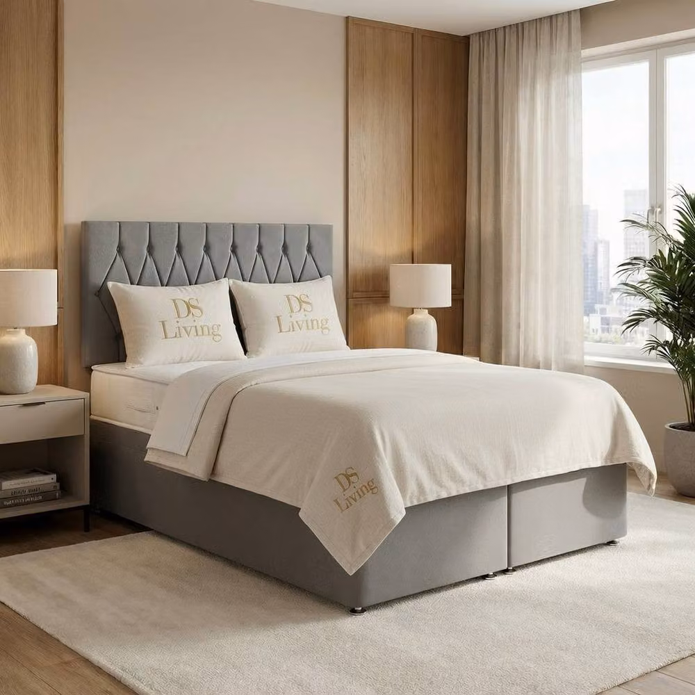 DS Living Diamond Silver Upholstered Fabric Divan Bed, W/D/H: 200 x 200 cm – 3
