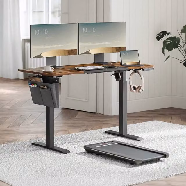 VASAGLE Electric Height Adjustable Standing Desk in Bronze and Brown