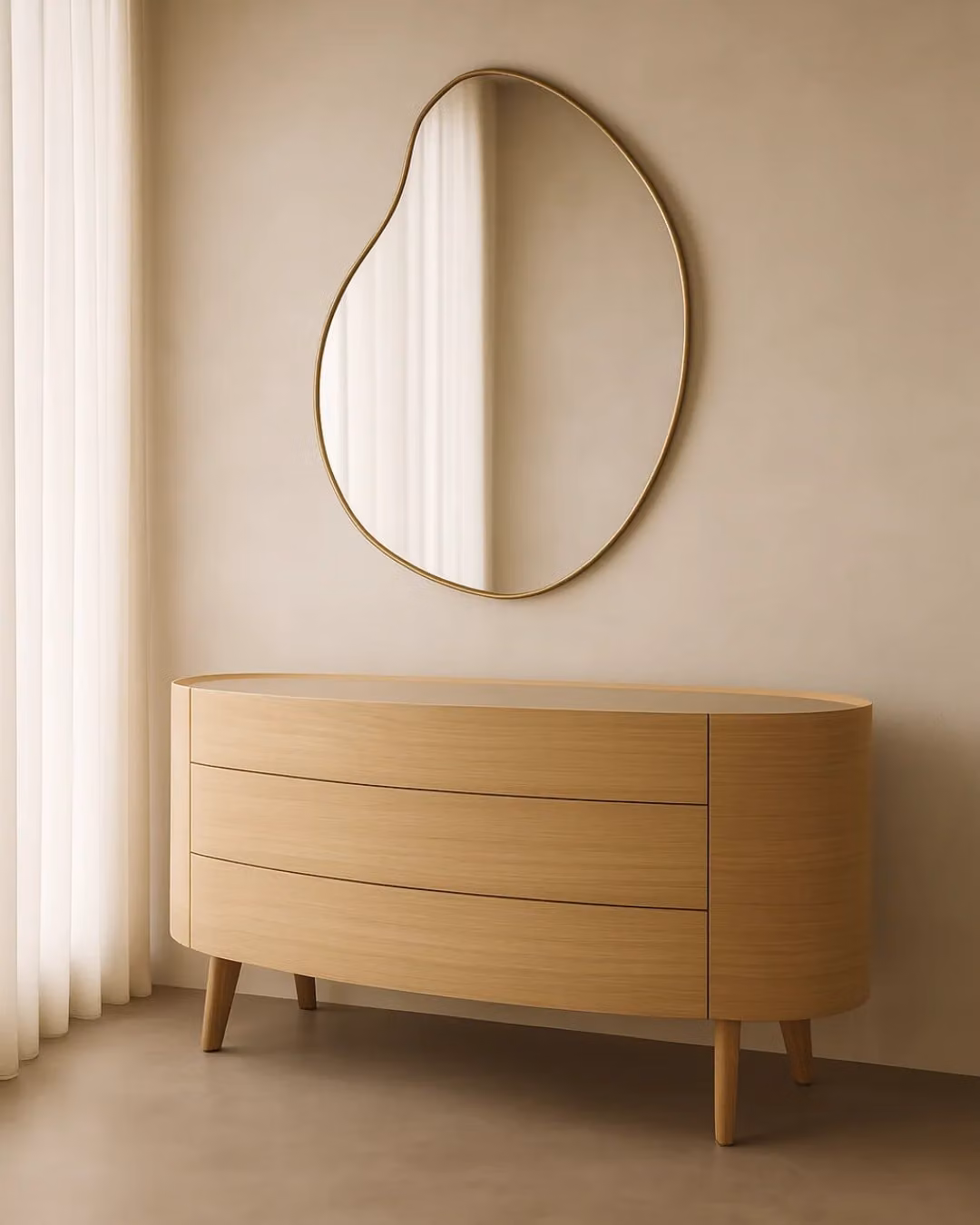 Tommy Franks Scandinavian Wood and Glass Dresser in Ash Oak, Brown, Grey and Beige