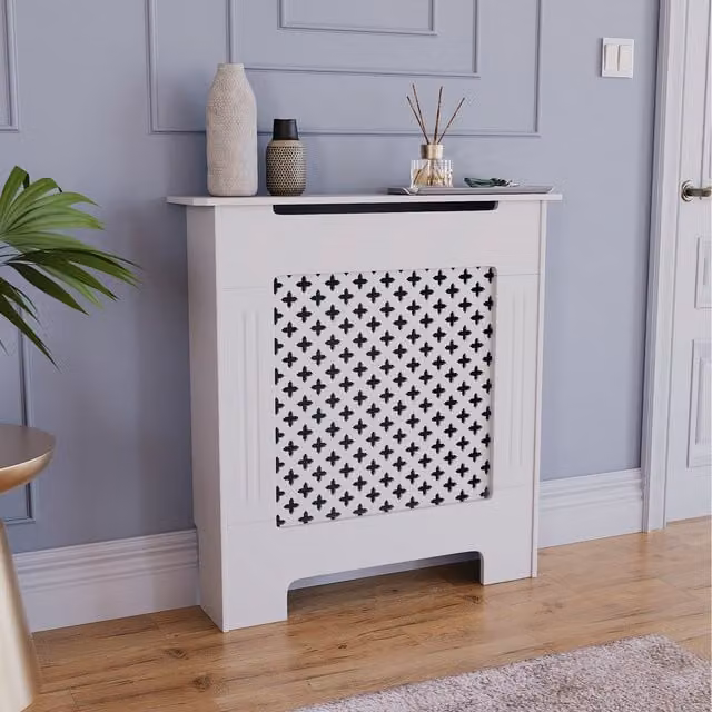 Vida Designs Geometric Modern Radiator Cover in White, W/D/H: 82 x 78 x 19 cm