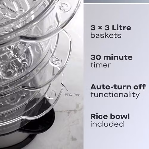 Daewoo 3 Tier Stainless Steel Food Steamer with Rice Bowl, 9L 1200W in Silver – 2