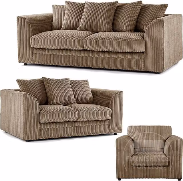 Furnishings For Less UK Luxor Jumbo Cord 3 Piece Fabric Sofa Suite in Camel with Scatter Back Cushions – 1