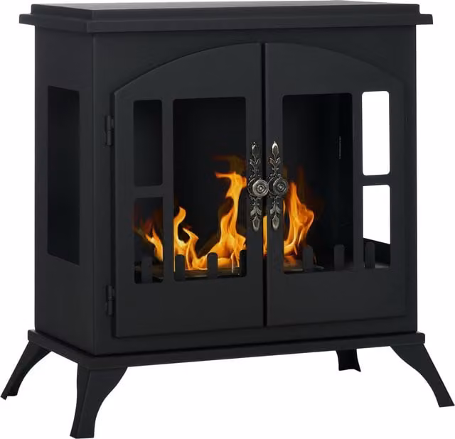 HOMCOM Freestanding Black Bioethanol Fireplace Stove with 0.9L Tank and Stainless Steel Flame Snuffer