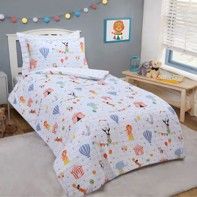 Smart Living Circus Reversible Easy Care Duvet Cover and Pillowcases, Single, White and Multicolour, W: 135 cm, L: 200 cm