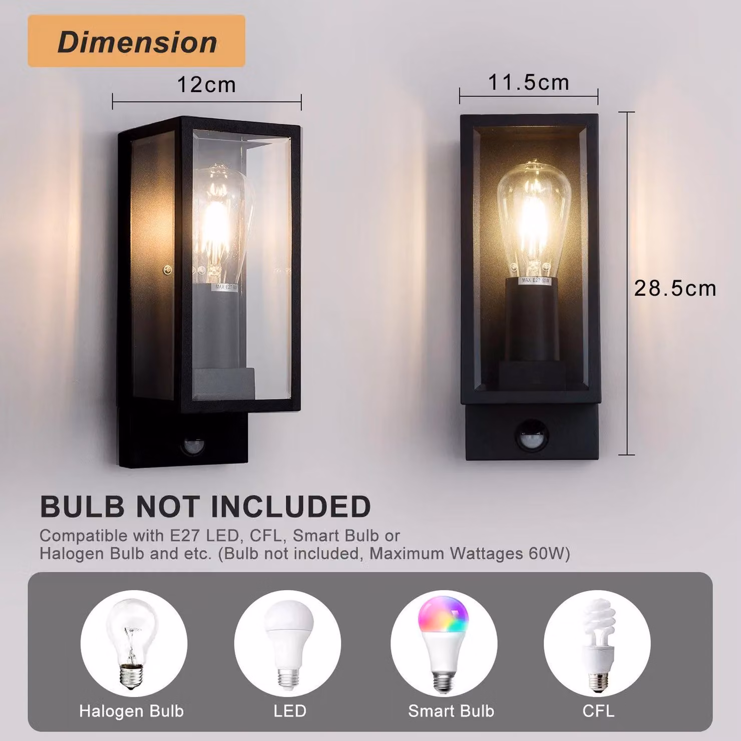 Harper Living Modern Black Motion Sensor Outdoor Wall Light with Transparent Glass – 6