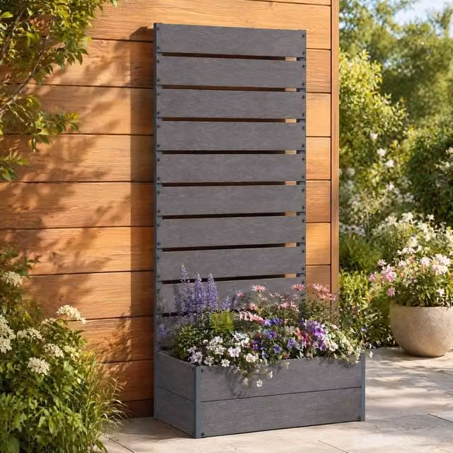 STILVORA Grey Planter with Trellis for Climbers
