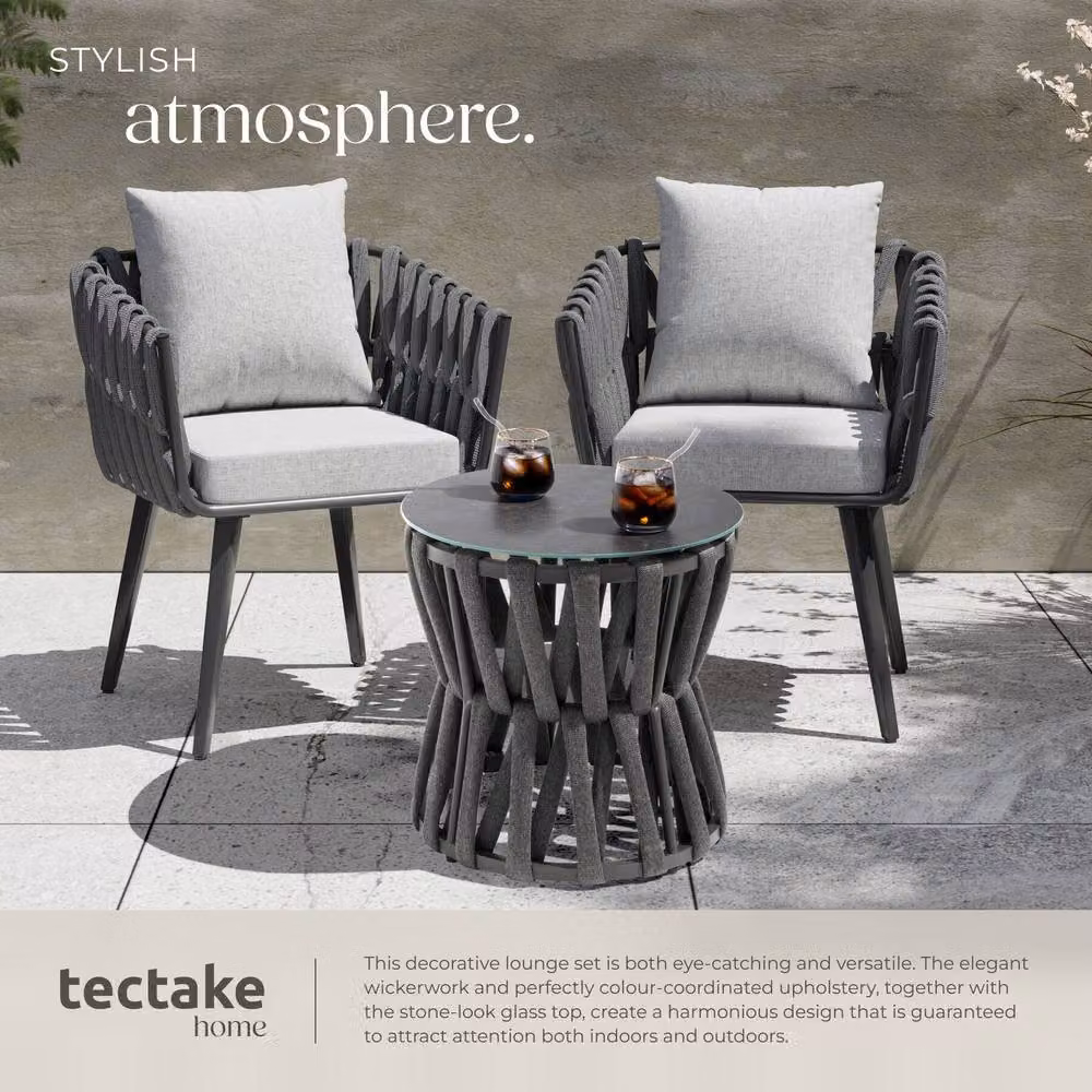 tectake Lugano 2 Seater Rope Design Set with Aluminium Frame in Dark Grey – 4