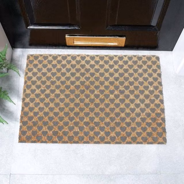 Artsy Mats Grey Multicolour Graphic Heart Pattern Coir Doormat, W: 60 cm, D: 40 cm – 1