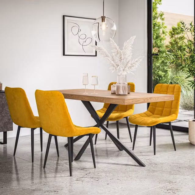 More4Homes Donni Dining Table and 4 Nova Velvet Chairs in Yellow and Black