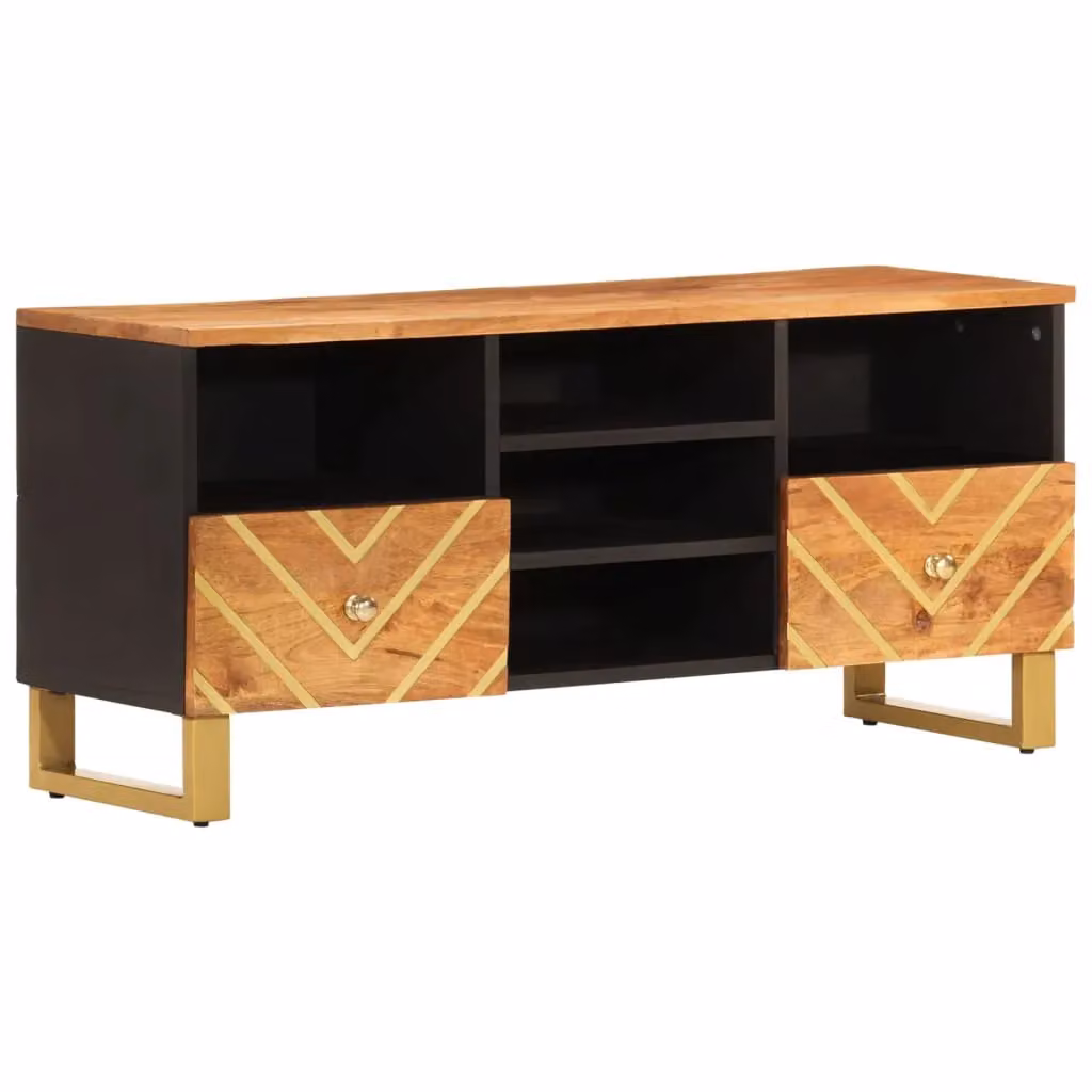 Berkfield Home Industrial Mango Wood and Metal TV Cabinet in Brown and Black, W: 100 cm, D: 33.5 cm, H: 46 cm – 2