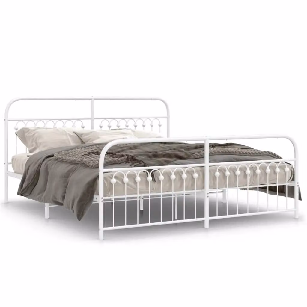 Berkfield Home Metal Bed Frame with Footboard, White, W/D/H: 183 x 213 cm – 2