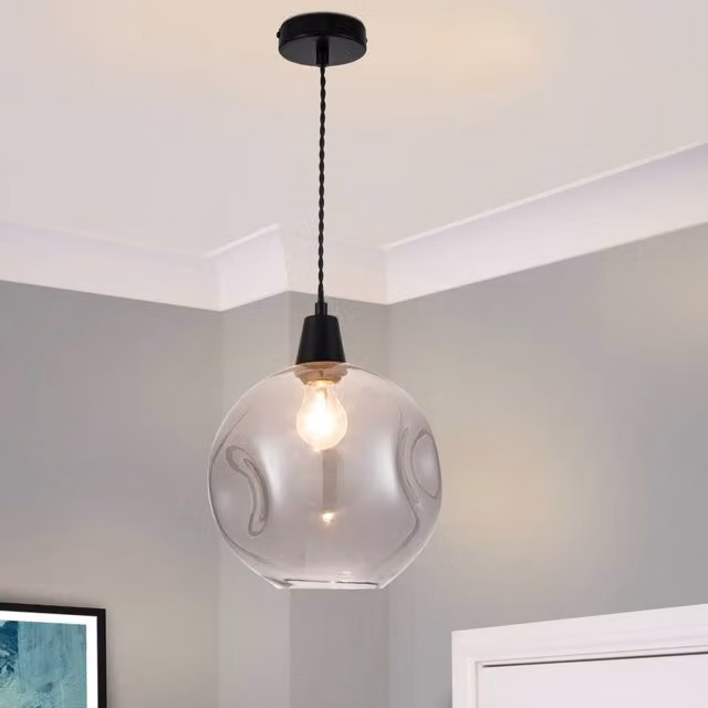 COSYLYTE Millfield Dimple Glass Pendant Light in Matt Black