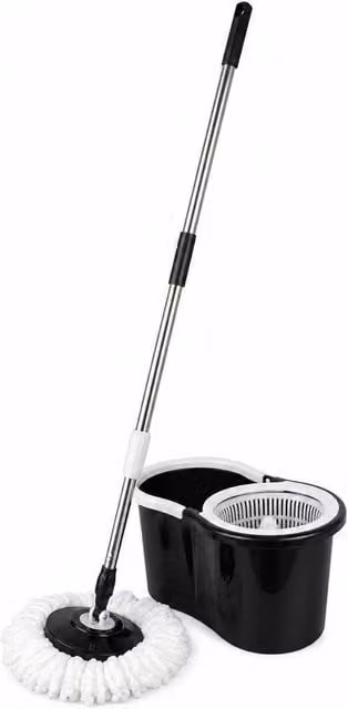 FLAVORA 360 Spin Mop Bucket Set with Wringer and Microfibre Refillable Head in Multicolour and Black – 1