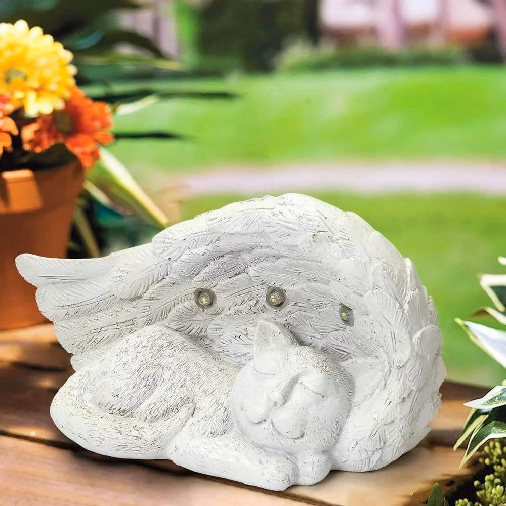 FLAVORA Solar LED Cat Pet Memorial Marker in White – 3