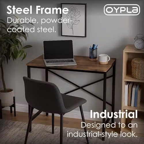 Oypla Industrial Heavy Duty Computer Desk in Brown and Black, W: 80 cm, D: 48 cm, H: 72.5 cm – 5