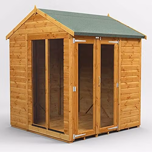 Powersheds Premium Apex Wooden Summer House Shed in Brown with PVC Windows and Security Features