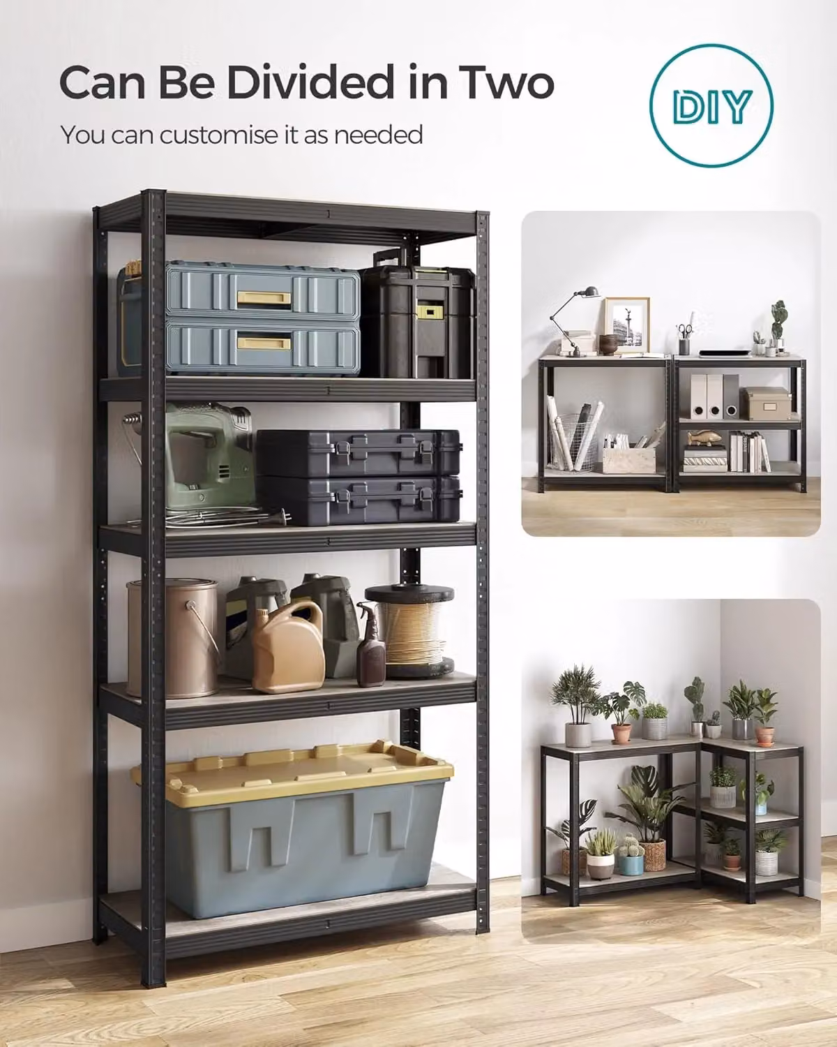 SONGMICS Heavy Duty Steel Shelving Unit with 5 Tool Free Tiers in Beige, H 180 x W 90 x D 40 cm – 6