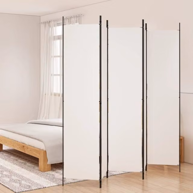 Berkfield Home 5-Panel Fabric Room Divider, White, W: 250 cm, H: 220 cm