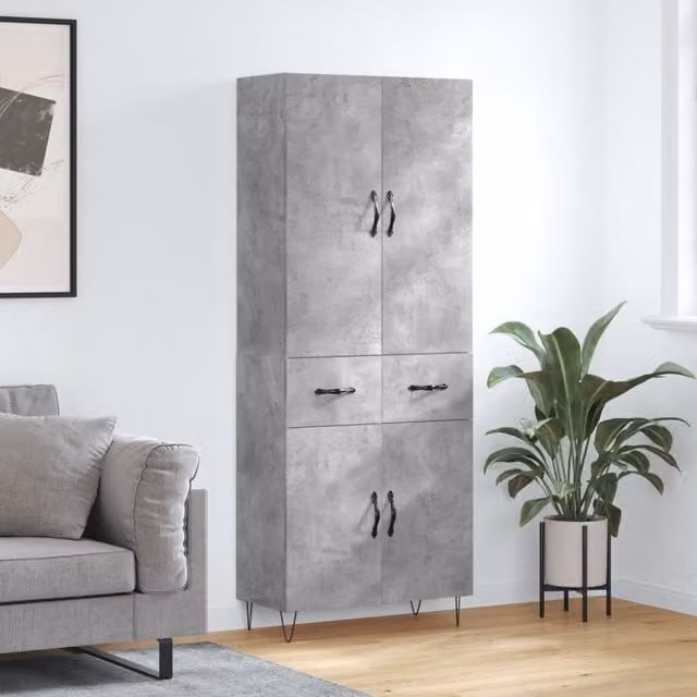 Berkfield Home Industrial Highboard in Concrete Grey, W/D/H: 69.5 x 34 x 180 cm – 1