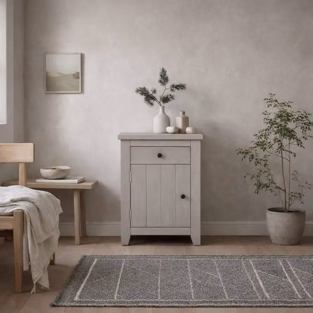 Wyld Haus Tralee Grey Washed Pine Bedside Cabinet with 1 Drawer and 1 Door – 1