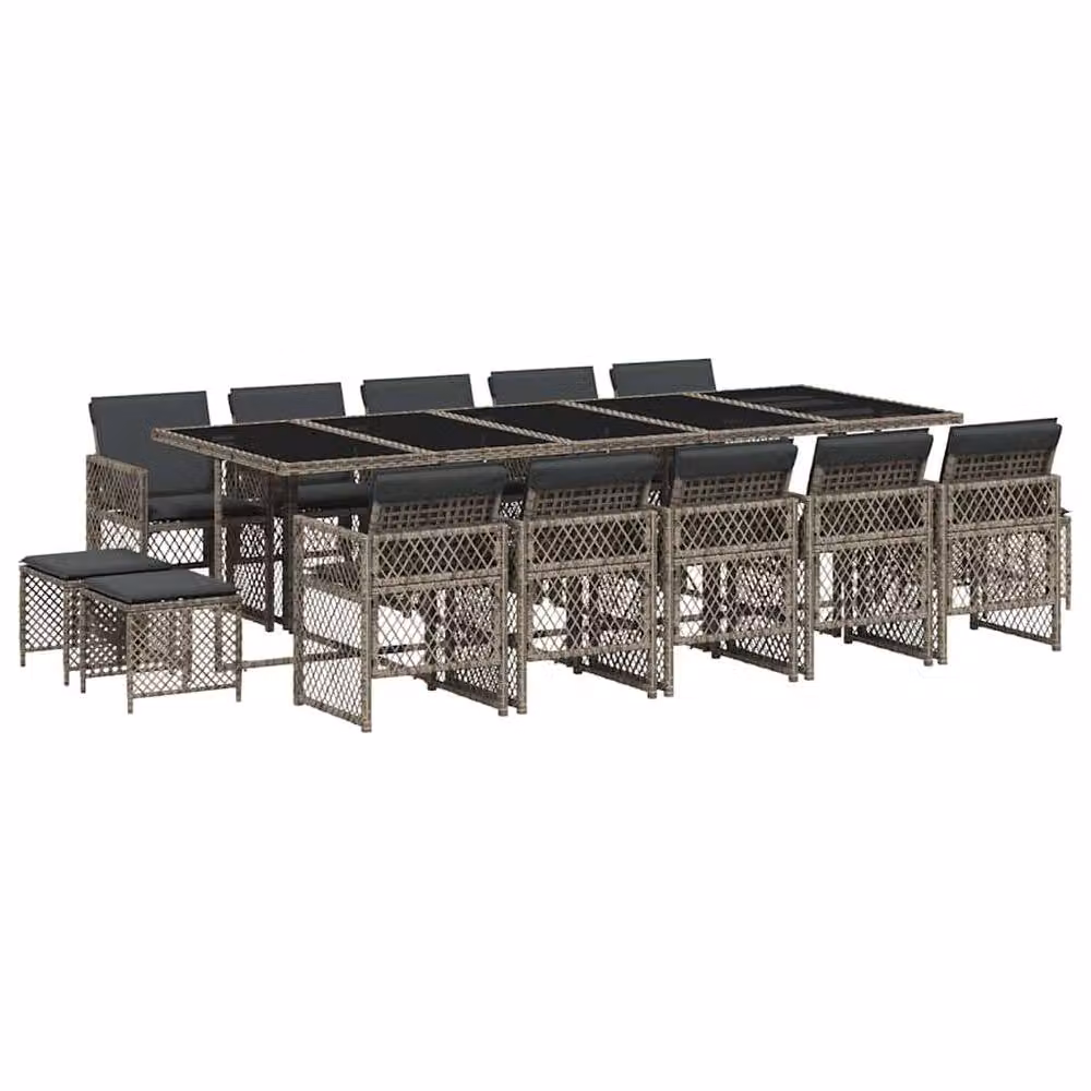 Berkfield Home 15 Piece Grey Poly Rattan Garden Dining Set with Cushions – 2