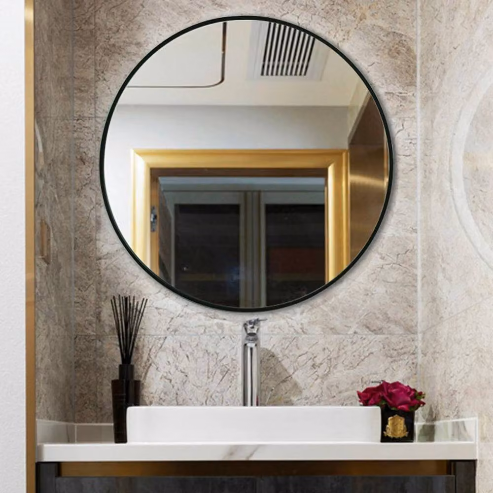 PAWNORA Modern Round Wall Mounted Mirror in Black, Diameter: 60 cm – 2