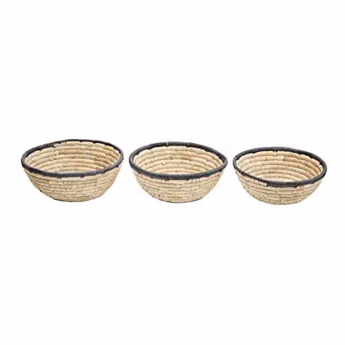 Orsina Lidi Set of 3 Palm Leaf Baskets with Black Trim, Natural and Black, W/D/H: 25 x 25 x 10 cm – 1