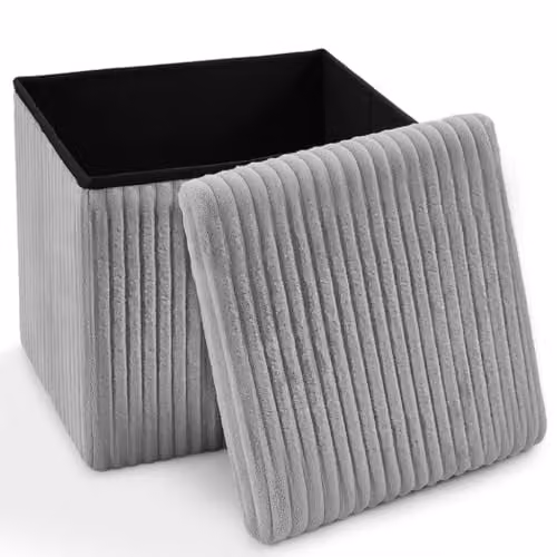 Home Republic Grey Corduroy Foldable Storage Ottoman, W/D/H: 38 x 38 x 38 cm – 1