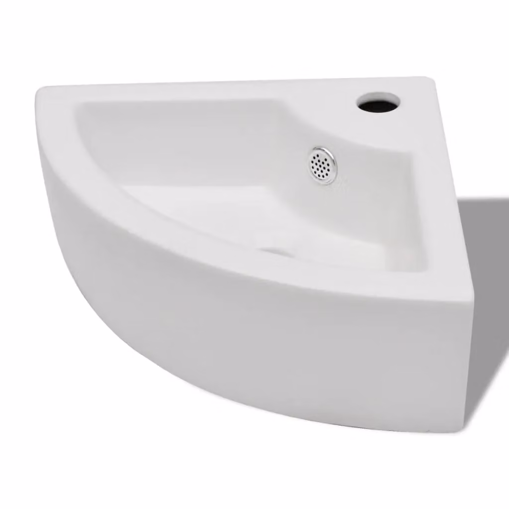 Berkfield Home White Ceramic Corner Wash Basin with Overflow W: 45 cm, D: 32 cm, H: 12.5 cm – 2