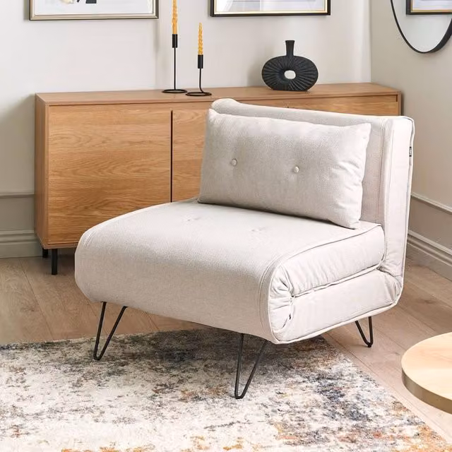 Wyld and Coco Small 1 Seater Armless Fold Out Sofa Bed in Beige